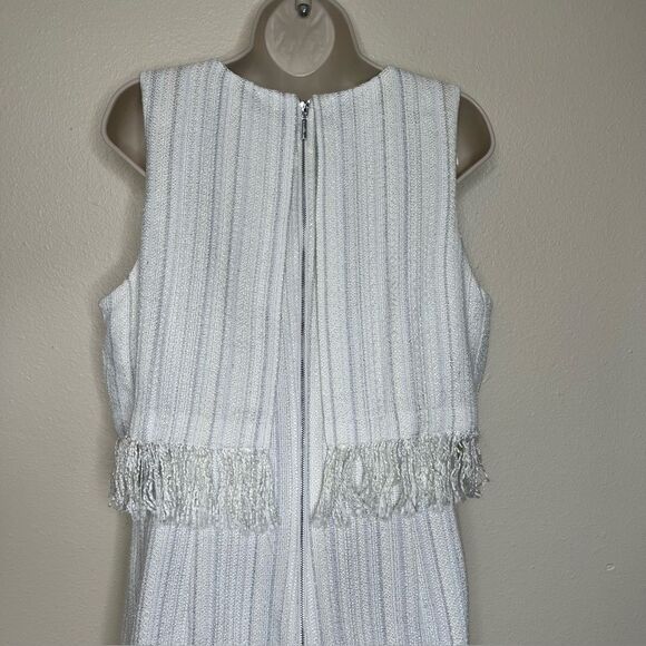 Karl Lagerfeld Tweed Fringe Ivory Metallic Sleeveless Shift Dress Women Size 12 - Picture 7 of 15